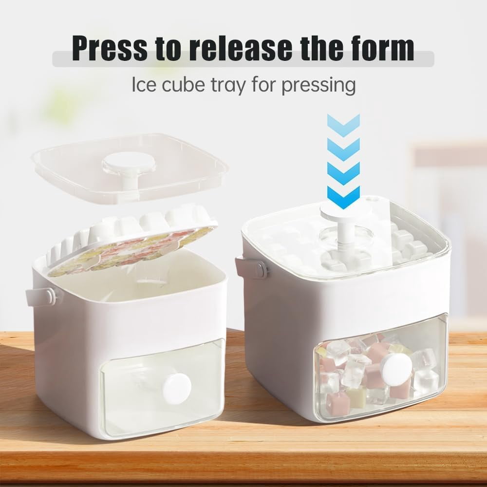 48 Cube Ice Maker with Easy Press Lid, Double Layer Portable Ice Tray with Storage Box, BPA-Free Press-Type Mold for Whiskey/Cocktail/Coffee (1 Piece, Green)