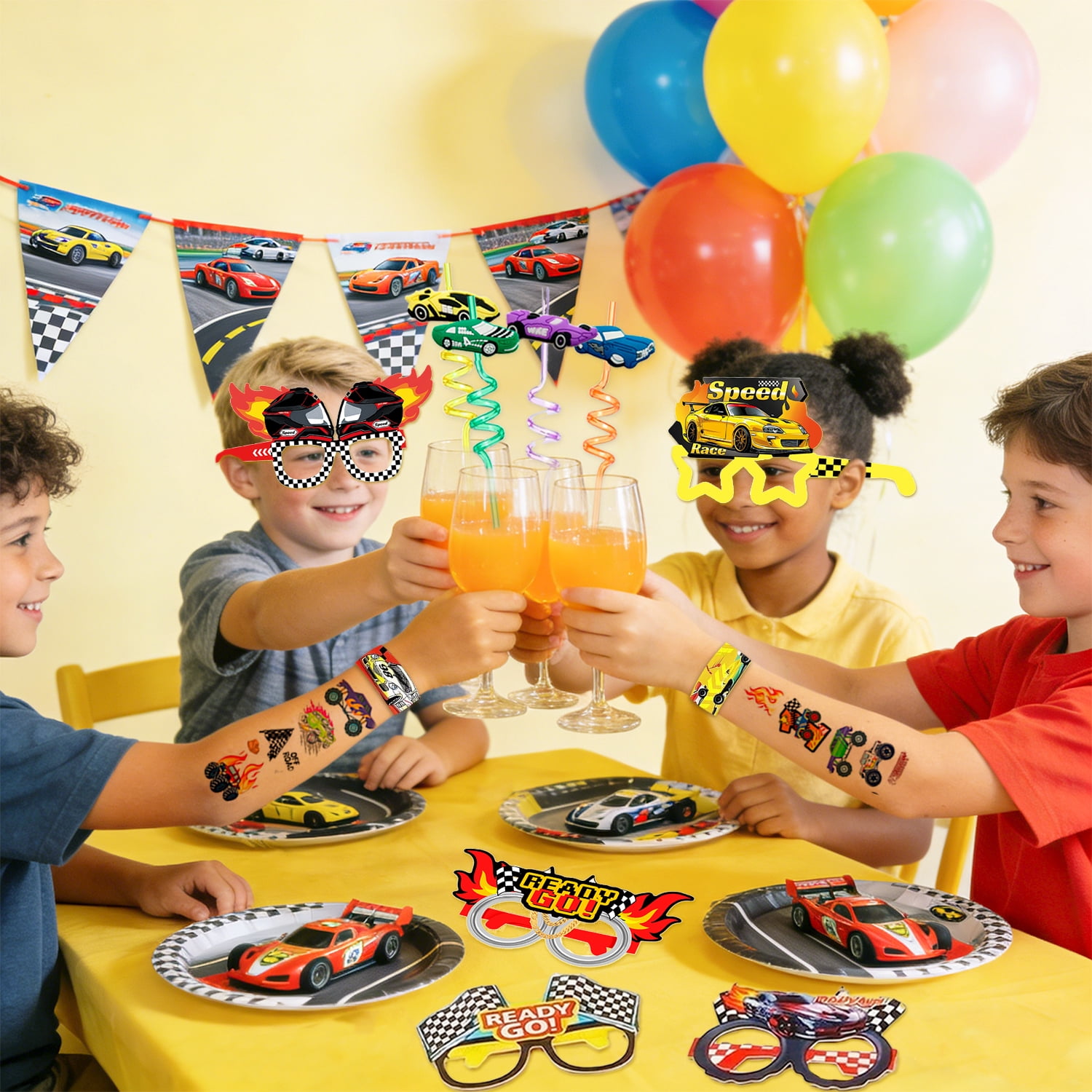 96Pcs Race Car Party Favors, Race Car Birthday Favors Set- Race Car Goodie Bags Key Chains Stickers  3D Puzzle etc Race Car Party Supplies for Race Car Birthday Decorations