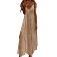 thumbnail image 2 of LMKIHUSA Long Sun Dresses for Women Casual Eyelet Embroidery Simple Solid Color Sleeveless Maxi Dresses A Line Loose Fit Comfortable Empire Waist Dress Summer Beach Dress 2024,Khaki XXL, 2 of 6
