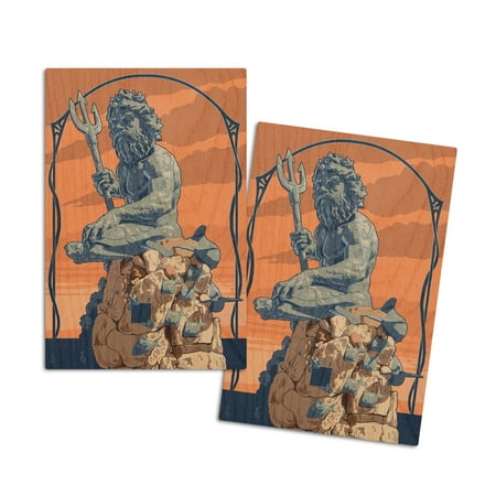 

King Neptune Statue (4x6 Birch Wood Postcards 2-Pack Stationary Rustic Home Wall Decor)