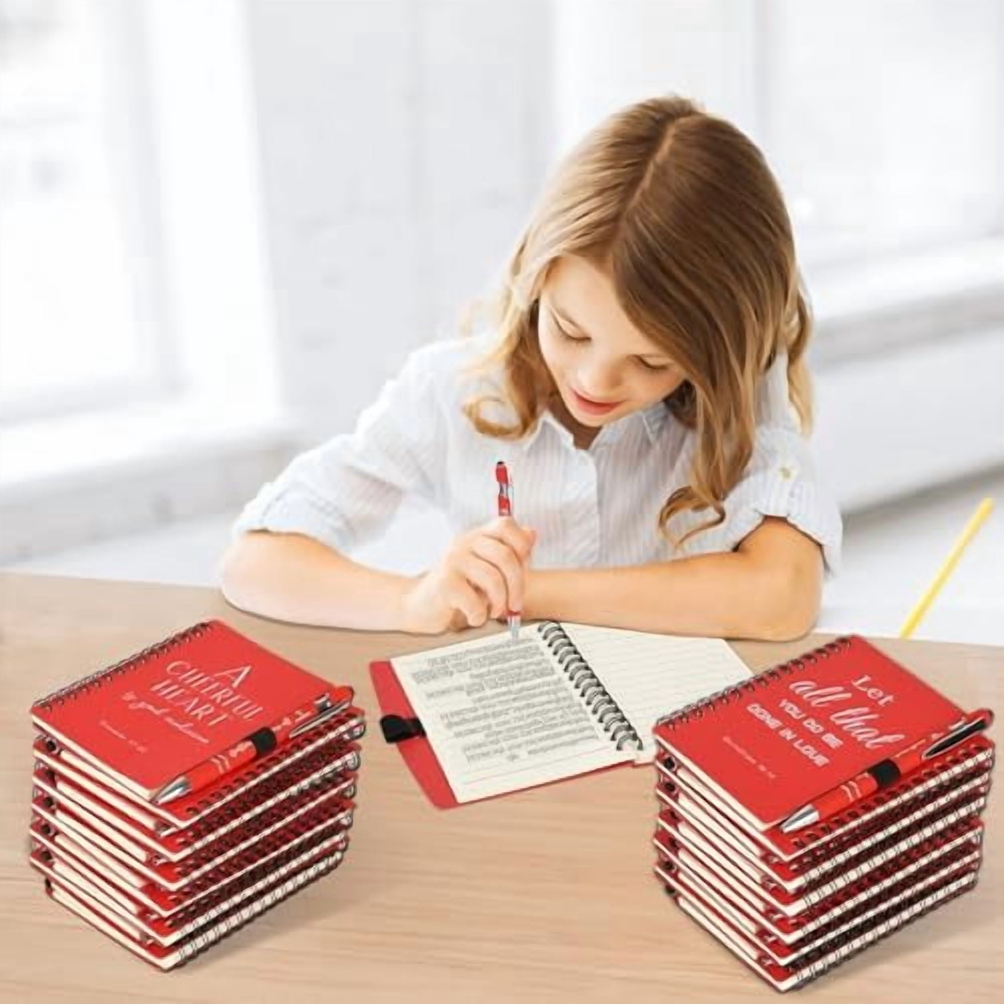 Hasako Christian Prayer Journal Spiral Red Notebooks Bulk with Pens- Small Lined Notepads (4.13”x5.43”) - Mothers Day Gifts for women, Church Members & Bible Study Groups (30 Sets Red)