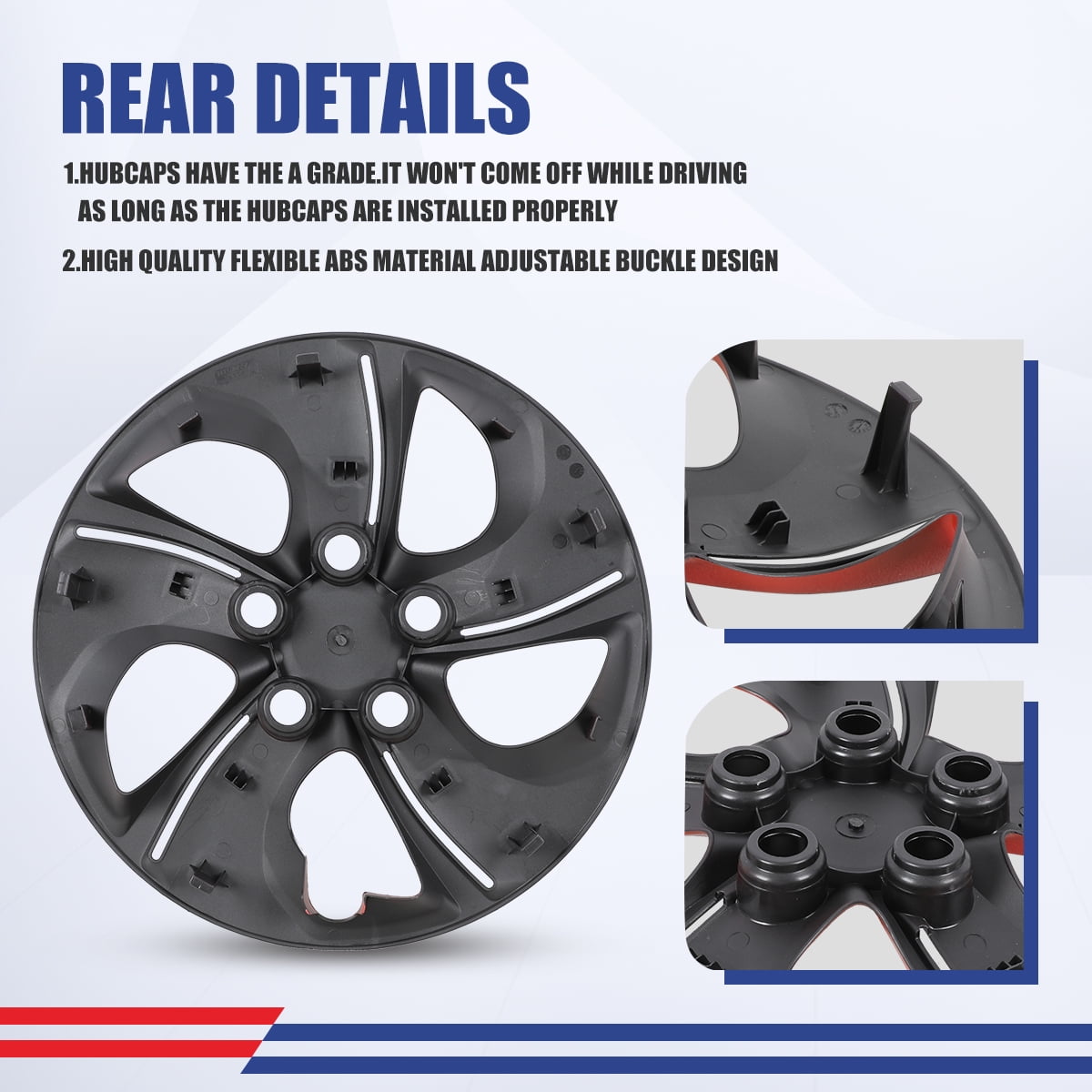 15 inch Set of 4 Hubcaps for Honda Civic Sedan 2013-2015,Wheel Rim Cover for Honda Civic Coupe 2013,Only Fit Iron Hub - Steel Wheel,Bolt on Installation,Black Lacquer & Red Lacquer