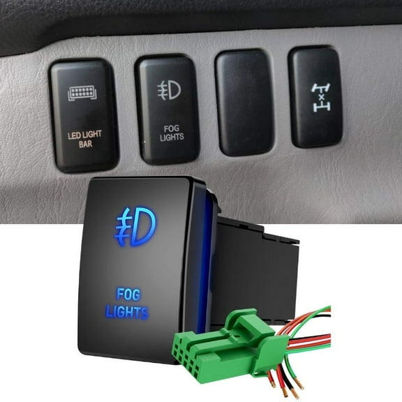Fog Lights Push Button Switch 12V DC, 1.28" x 0.87" ON Off Switch with Connector Wire Kit Automotive Replacement Fog Lights Switch for Toyota Highlander Tacoma Tundra 4Runner RAVR Yaris (Blue)