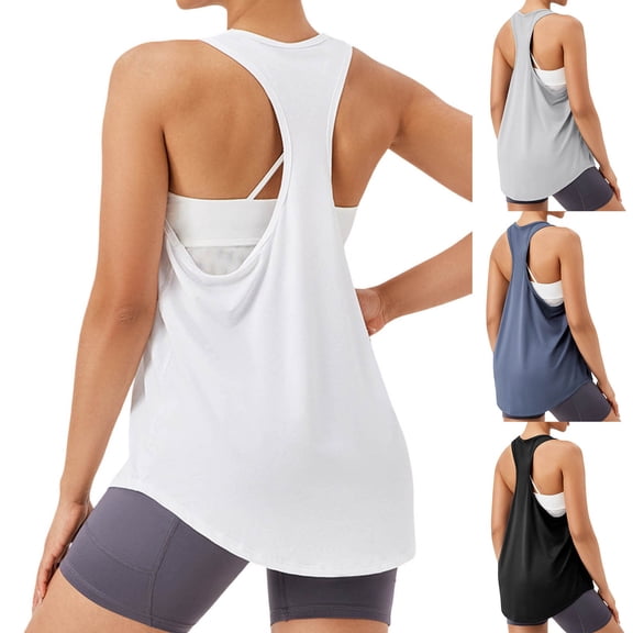 CAIXIA Gym Tops for Women Workout Sleeveless Athletic Tank Tops Crewneck T-Shirt Yoga Shirts Athletic Running Oversized Gym Clothes,Black