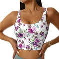 thumbnail image 1 of Fotbe Violets Flowers Sujetador Deportivo Largo sin Aros para Mujer con Almohadillas y Soporte Medio, Transpirable y Absorbente, Camiseta Tipo Chaleco o Tank Top-Small, 1 of 8