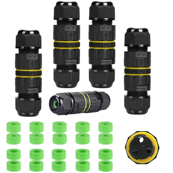 Waterproof Electrical connectors,Junction Box m16 2 pin Waterproof Connector 3.5-10mm,Waterproof Outdoor Electrical Extension Cord Repair kit 5 Pack