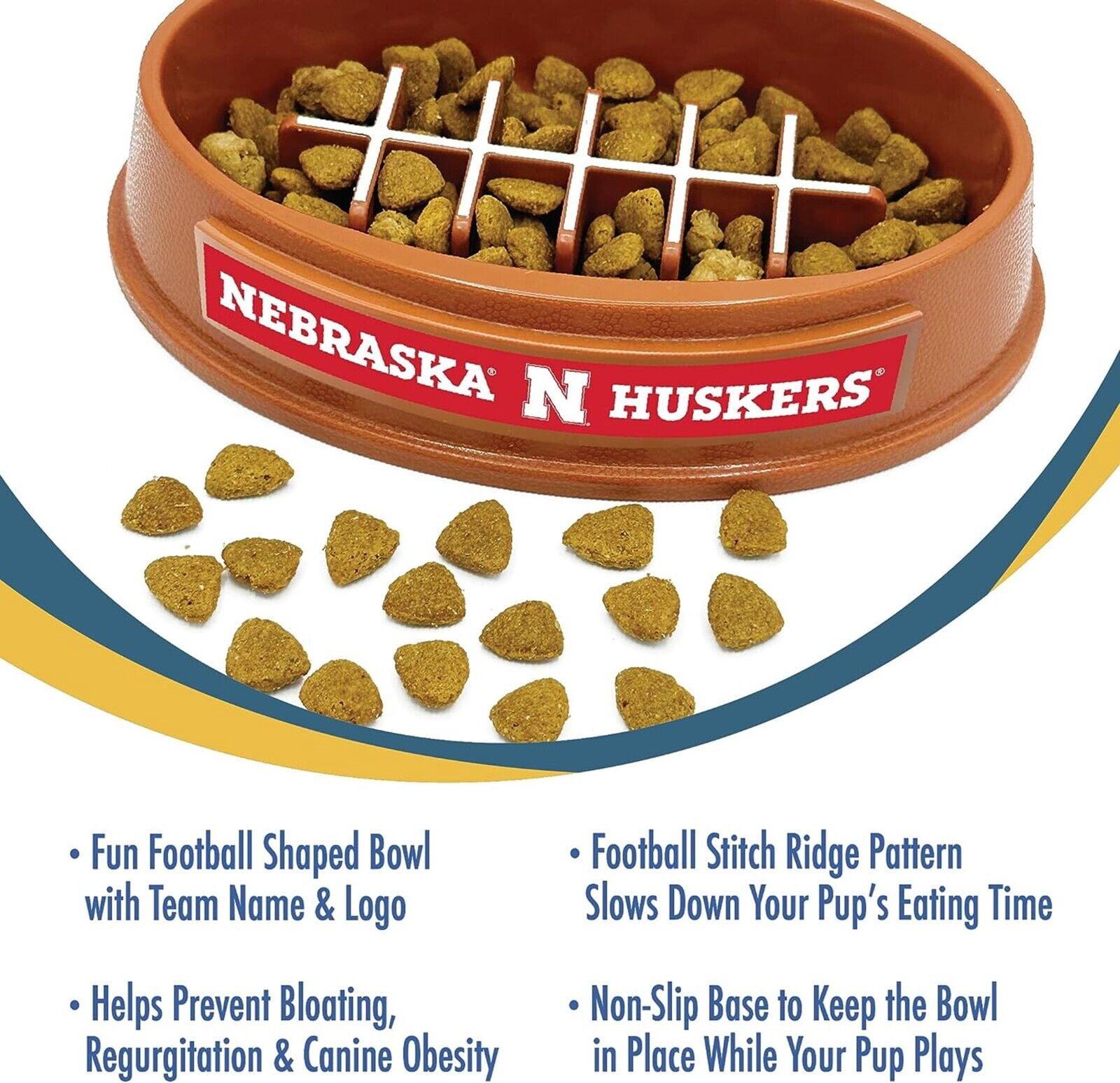 Pets First NCAA Nebraska Cornhuskers Super-Bowl Slow Feeder Bowl for Dogs and Cats with Non-Slip Mat
