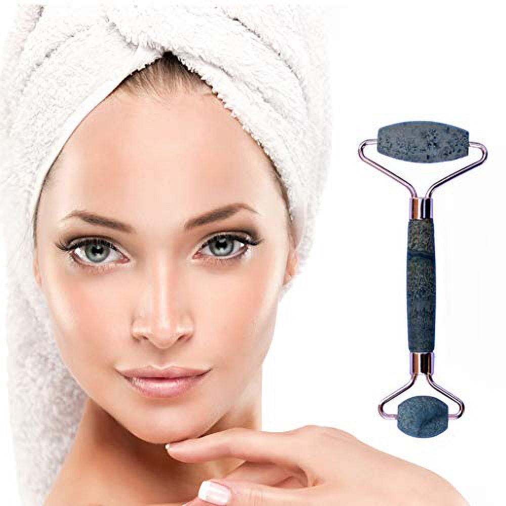 Face Roller Massager - Real Crystals and Gemstones - Massaging Tools for Face, Eyes, Chin, Neck and Anti-Aging - Gua Sha Alternative (Picture Jasper)