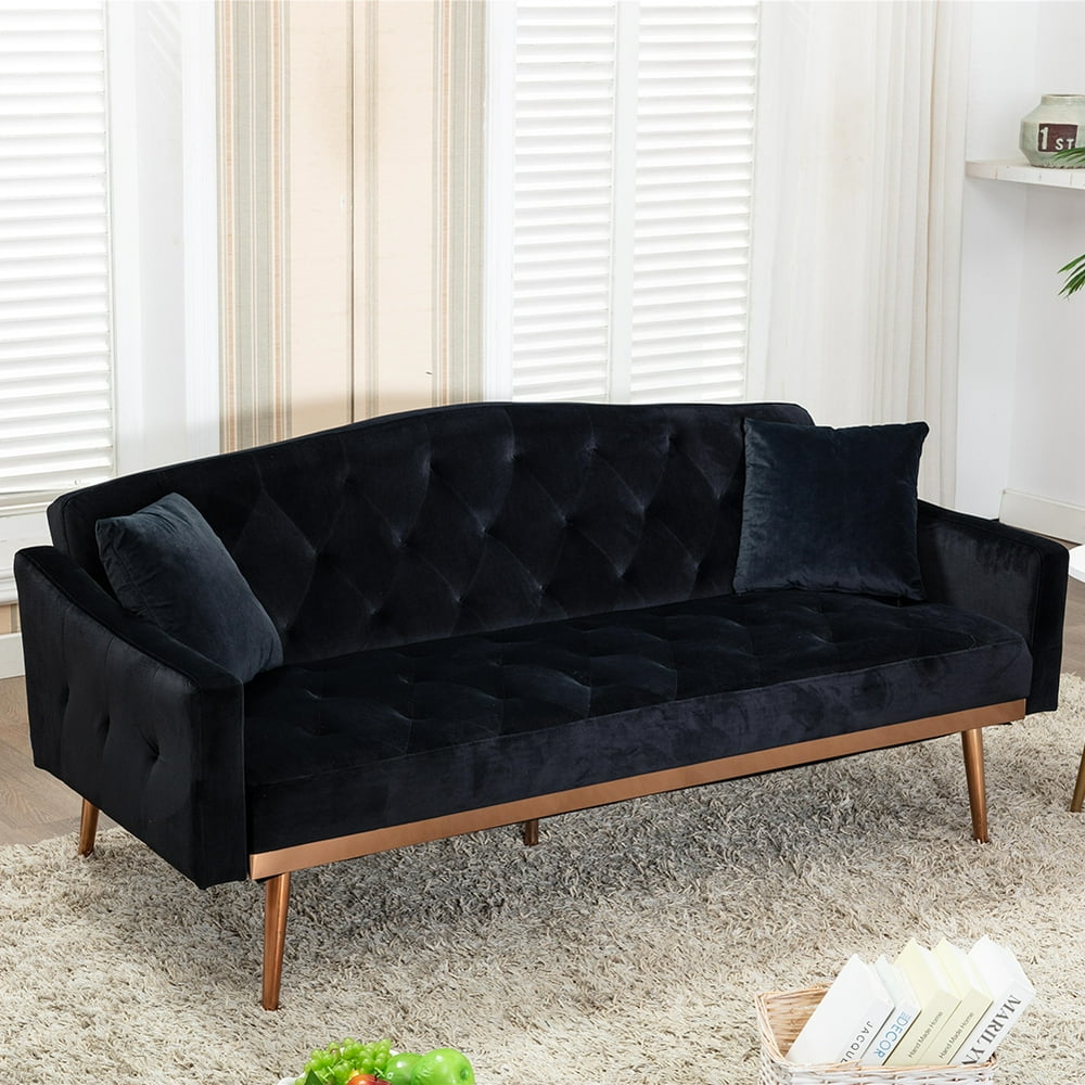 Veryke Convertible Velvet Futon Sofa Bed with Rose Golden Metal Feet