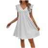 Timegard Dresses for Women V Neck Ruffle Cap Sleeve Eyelet Summer Dresses Ruched Comfy Casual Travel Dresses,White