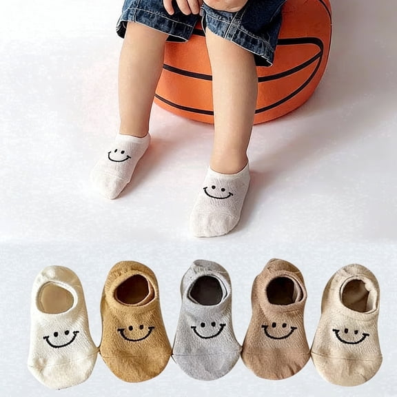 Toddler Socks 5 Pairs Low Cut Ankle Socks Smile Face Fishnet Cotton Socks for Baby Boys Girls Kids,2-15 Years