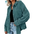 thumbnail image 3 of Deago Womens Corduroy Button Down Shirts Boyfriend Long Sleeve Oversized Blouses Tops (Darkcyan, XL), 3 of 6