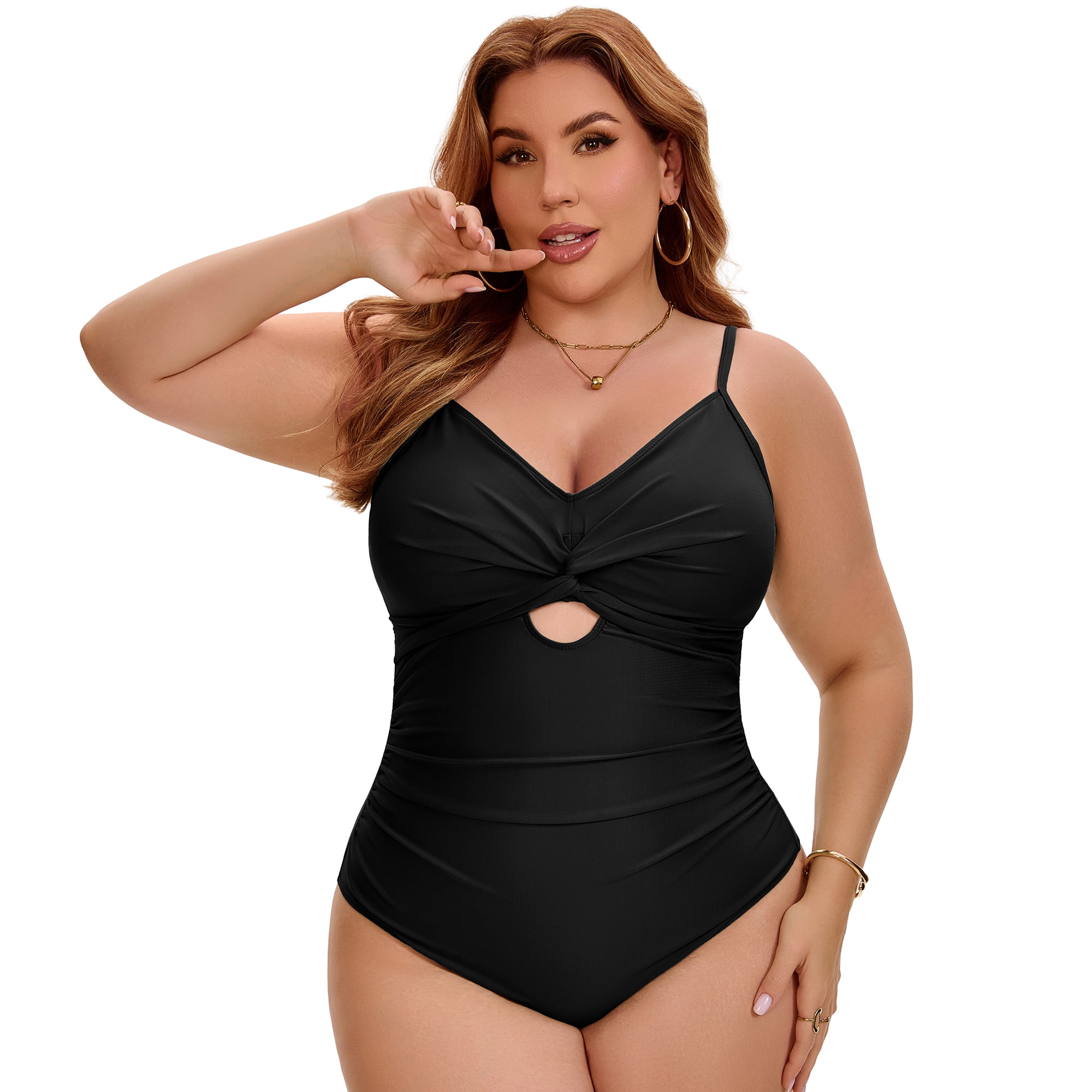 DARING DIVA Women's Plus 1 Piece Tummy Control Cutout High Swimsuit 3X Black