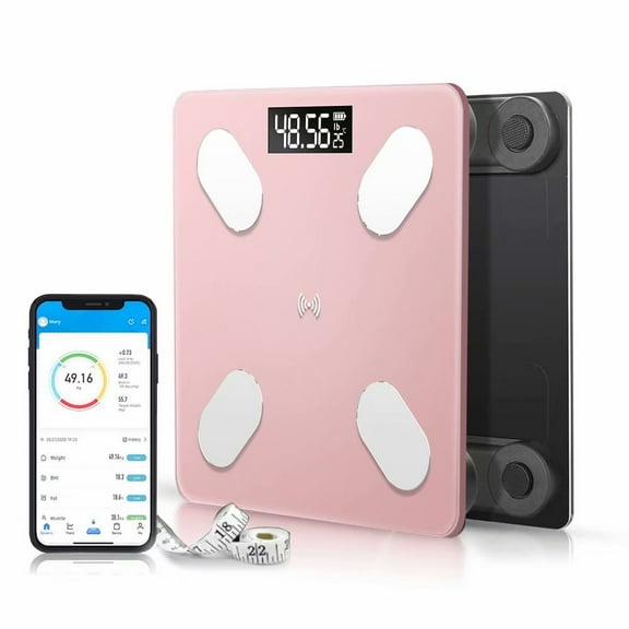 Digital Body Weight Scale,Body Fat Scale,Smart Bluetooth Body Fat BMI Scale, Bathroom Weighing Scale,Body Tape Measure Included,400 lbs,Rose