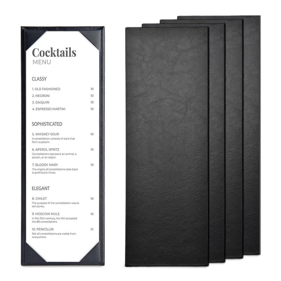 WeChef 5 pack 4.25"x14" Restaurant Menu Book Covers Single Page PU Leather w/ Angled Corner Wine List Bar Hotel