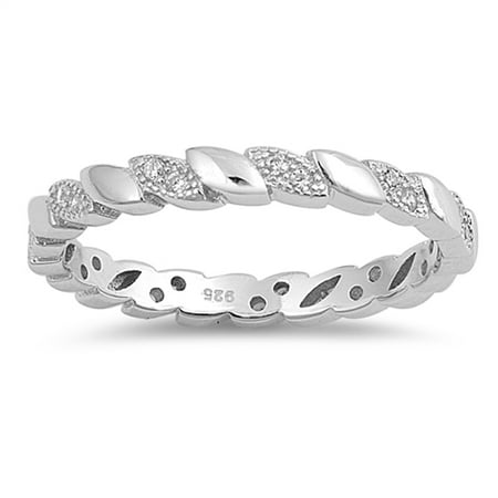 Sterling Silver Flower Vine - Clear CZ Leaf Vine Eternity Thumb Ring New .925 Sterling Silver Band Rings by Sac Silver (Size 10)