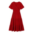 thumbnail image 5 of Tqcoqu Women's Casual Summer Dress V Neck Short Sleeve Flowy Stretchy Comfort Fit for Daily Wear Work Midi Dresses,Red,Women's S-XXL, 5 of 7