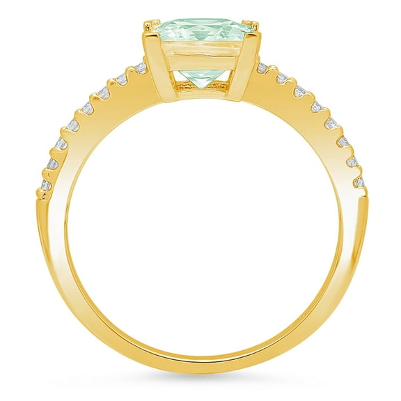 1.62 ct Princess Cut Simulated Green Diamond Solitaire with Accents Engagement Ring for Women in 18K Yellow Gold