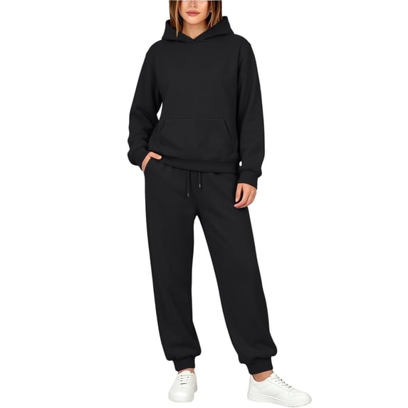 Women's Sweatsuits with Pockets and Hoodies Plus Size Drawstring Hoodie Elastic Waist Sweatpants Set