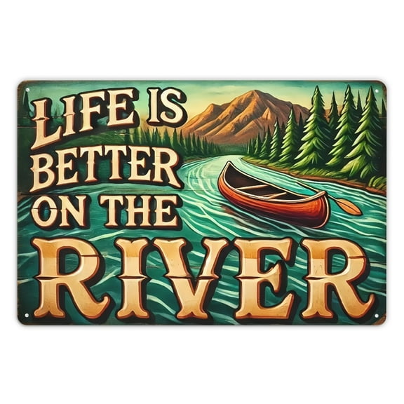 1 Life is Better on the River Vintage Aluminum Sign - Rustic Wall Decor for Home, Garage, Kitchen, Bar - Waterproof and Dust-Resistant, 8x12 Inches, Coastal Home Decor, Perfect for Room Decor
