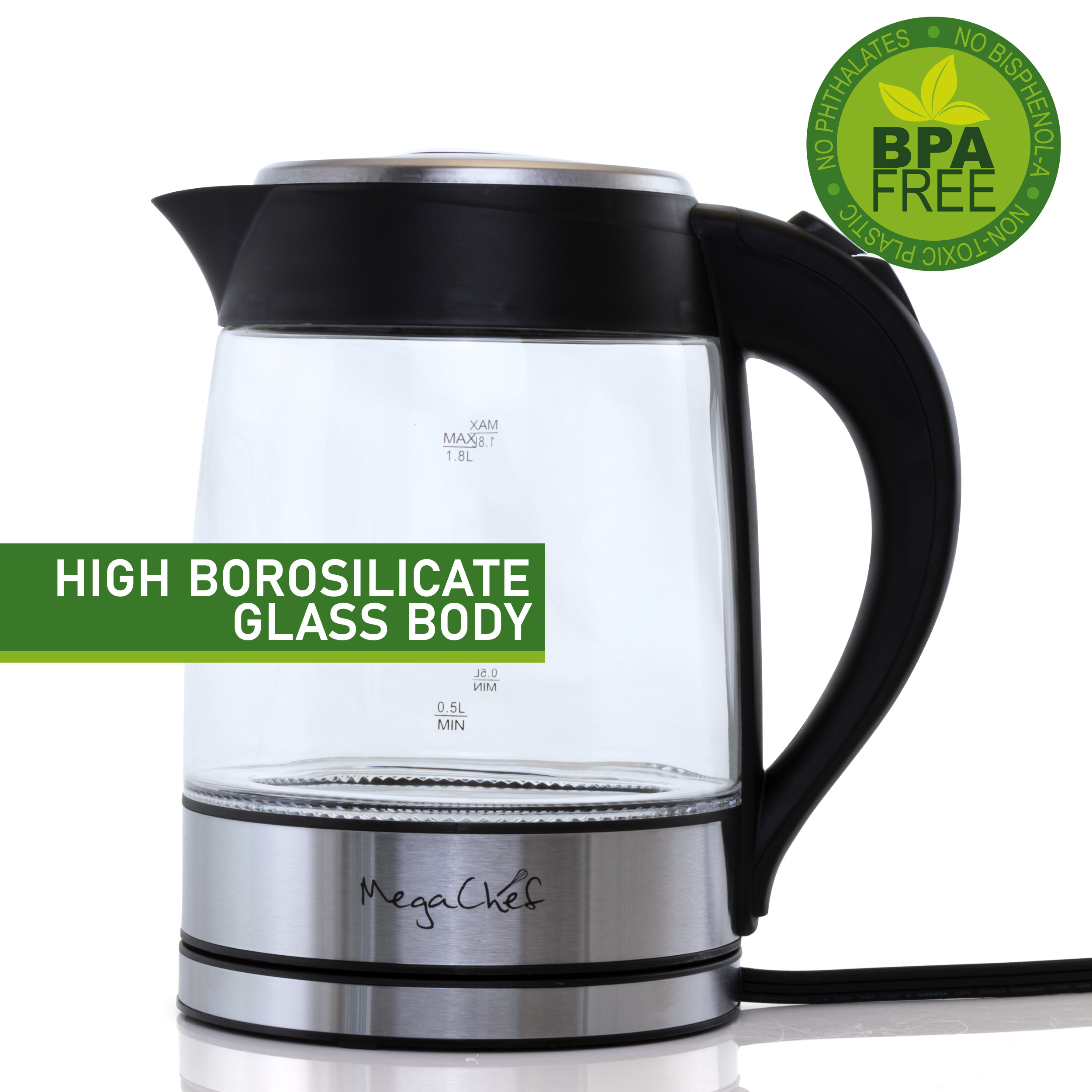 MegaChef 1.8 Liter Glass and Stainless Steel Electric Tea Kettle - image 2 of 11