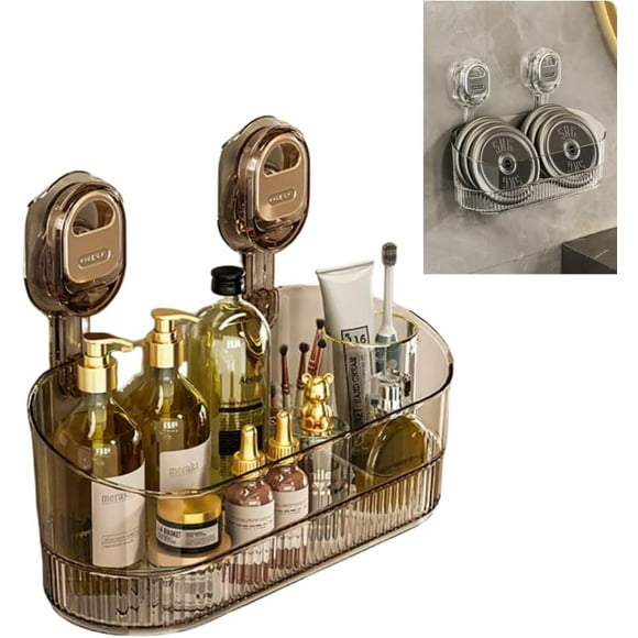shiyou-Suction Shower Caddy Bathroom Basket Shelf Suction Shower Caddy Storage No Drilling Shampoo Holder Removable Powerful Bathroom for Shampoo Toiletries Kitchen Accessories (Gold)
