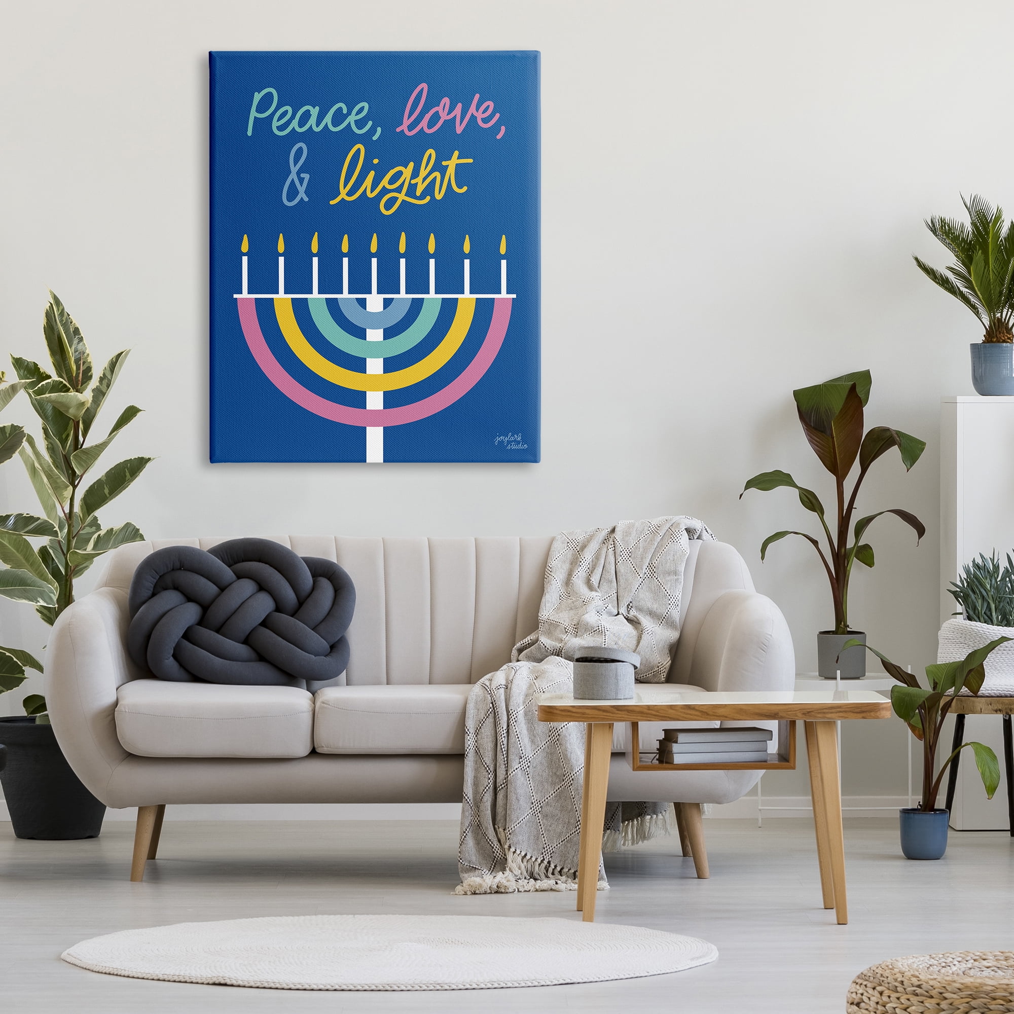 Stupell Industries Peace Love & Light Casual Holiday Hanukkah Menorah Graphic Art Gallery Wrapped Canvas Print Wall Art, Design by Jess Baskin