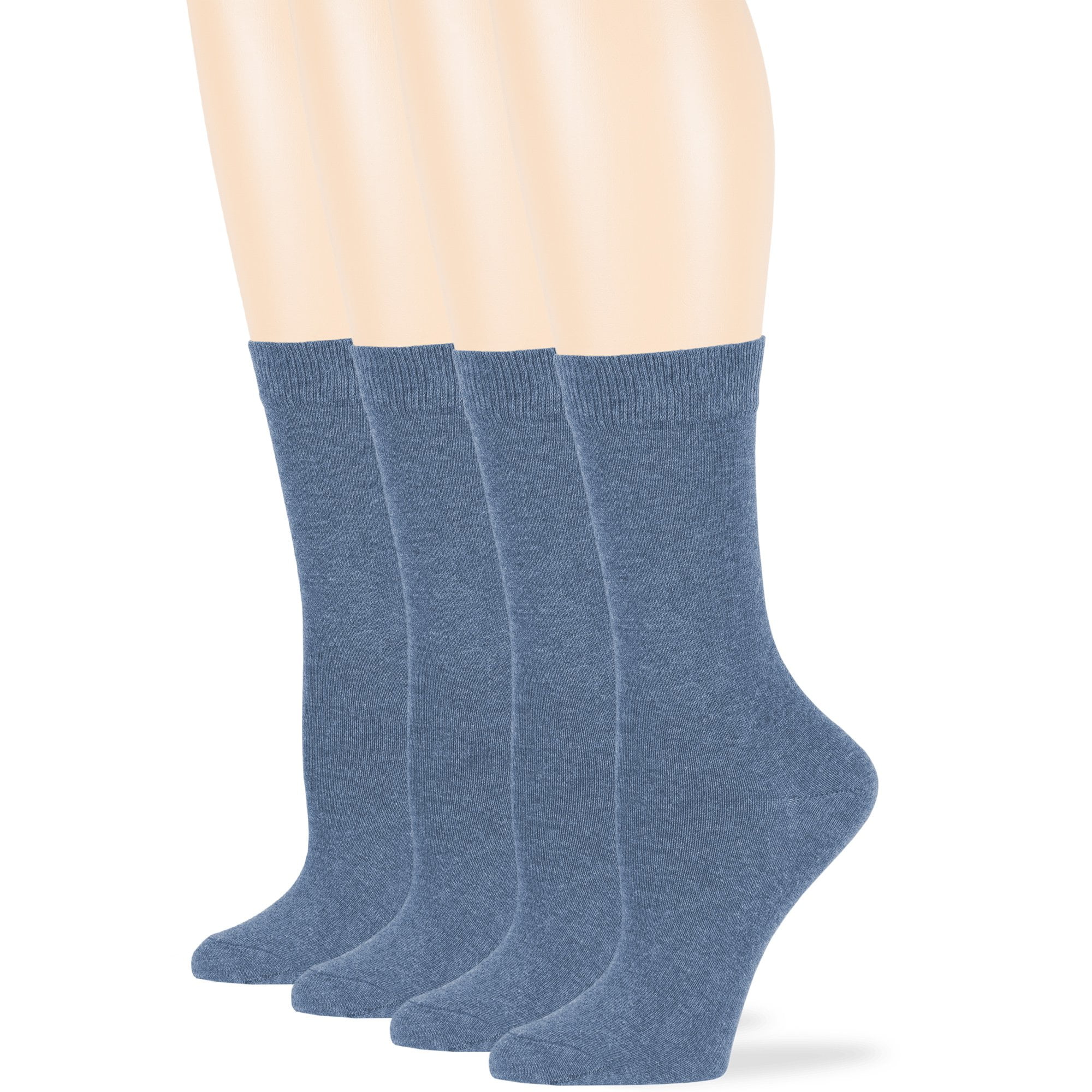 Women's Cotton 4 Pack Solid Dress Business Crew Socks Medium 9-11 Denim Blue