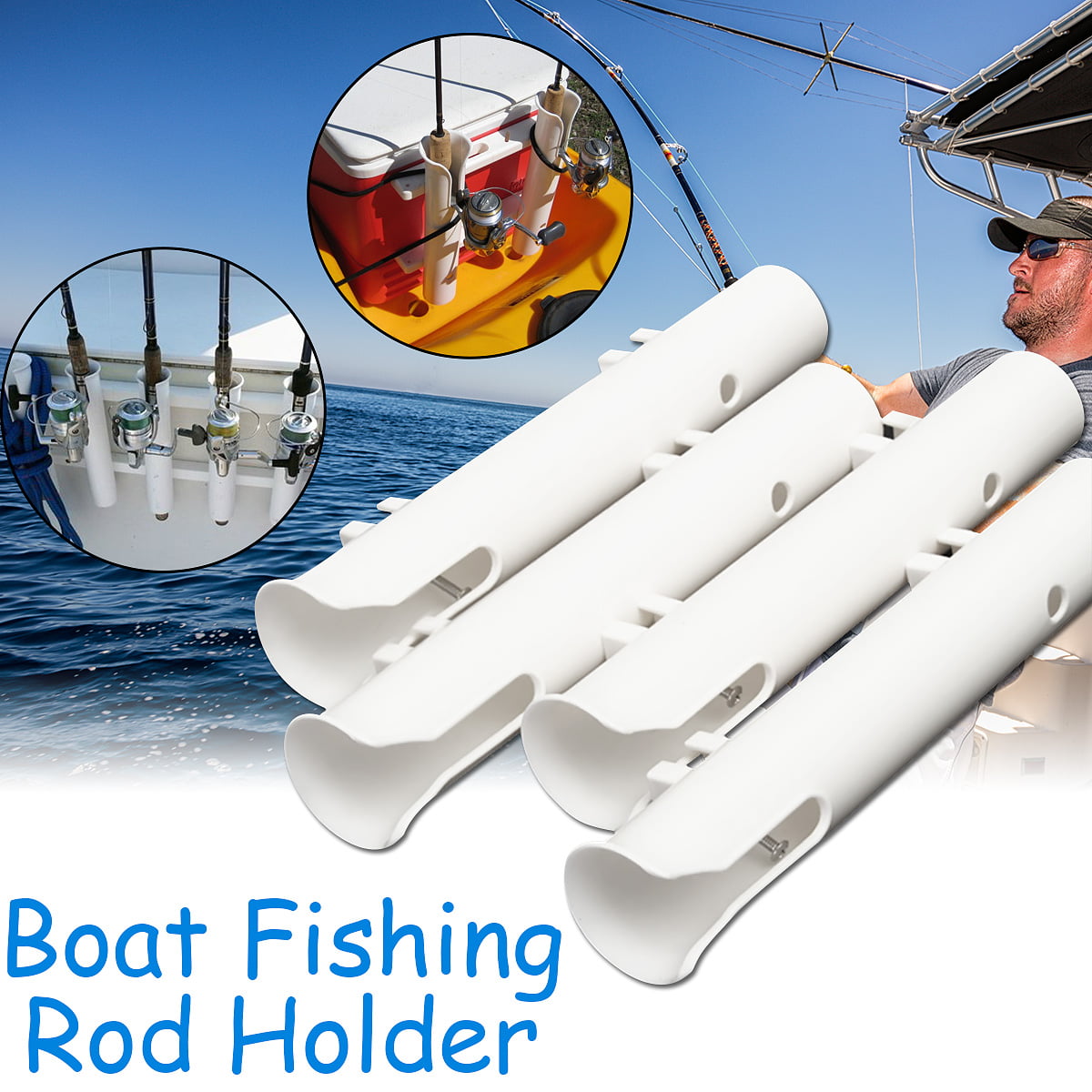 FISHING ROD HOLDER X 4  FLUSHMOUNT WHITE PLASTIC FISHING KAYAK BOAT 