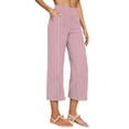 thumbnail image 3 of VBVC Women's Striped Cotton-Linen Capri Pants,High Waist Wide Leg Cropped Pants For Women,Ladies Summer Pull-On Work Trousers with Pockets,Hot Pink,S-3XL, 3 of 6