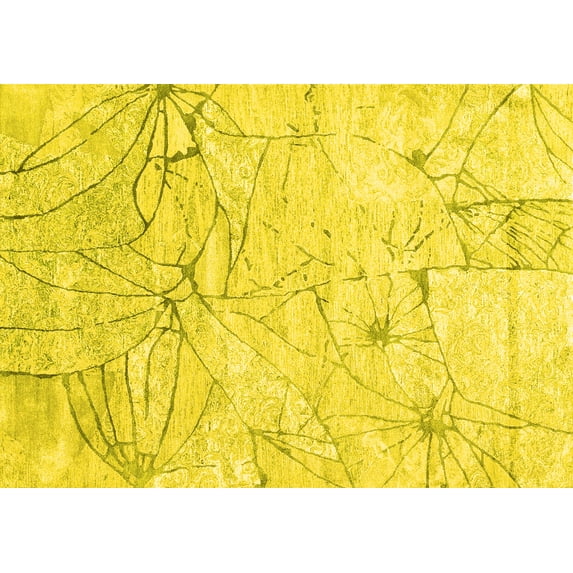 Ahgly Company Machine Washable Indoor Rectangle Abstract Yellow Contemporary Area Rugs, 2' x 4'