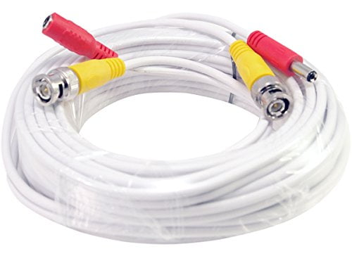 20FT White Premade BNC Video Power Cable / Wire For Security Camera, CCTV, DVR, Surveillance System, Plug & Play (White, 20)
