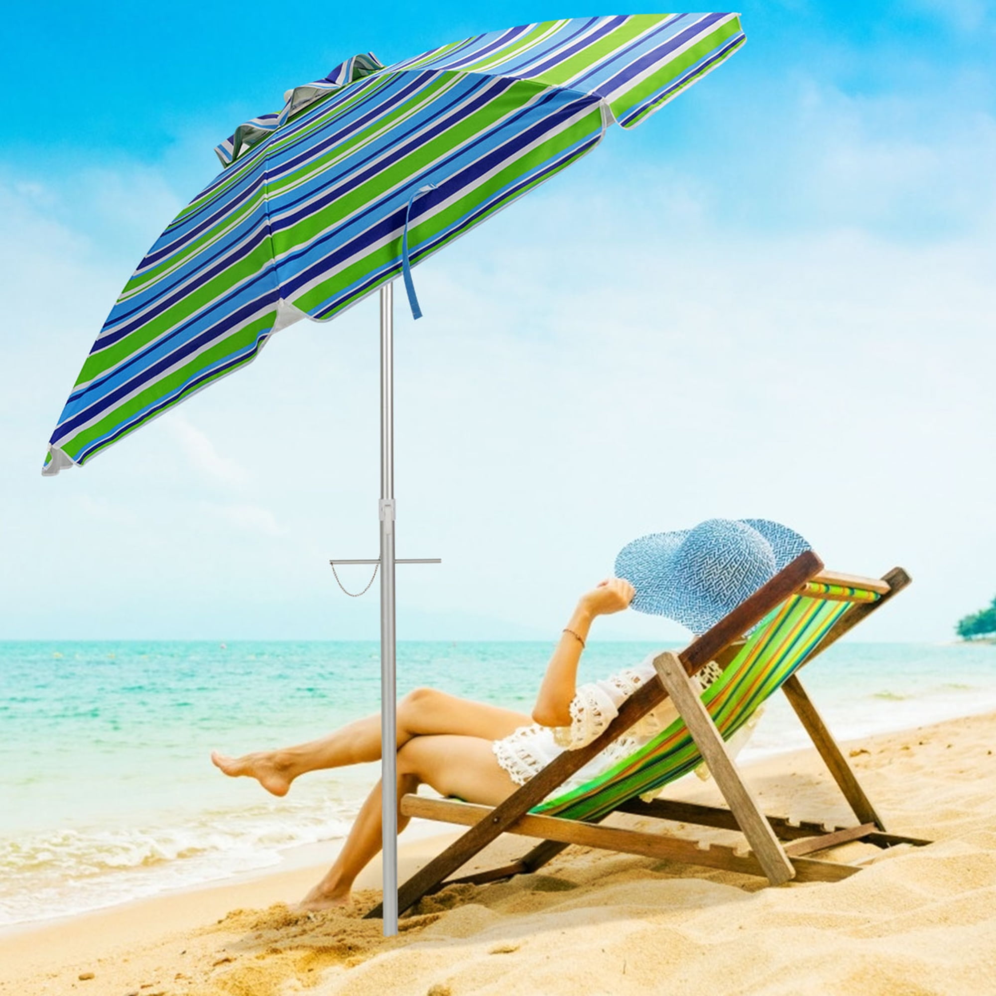 and Tilt UPF 100 Tommy Bahama 6.5 ft Fiberglass Beach Umbrella with Standard Aluminum Pole 