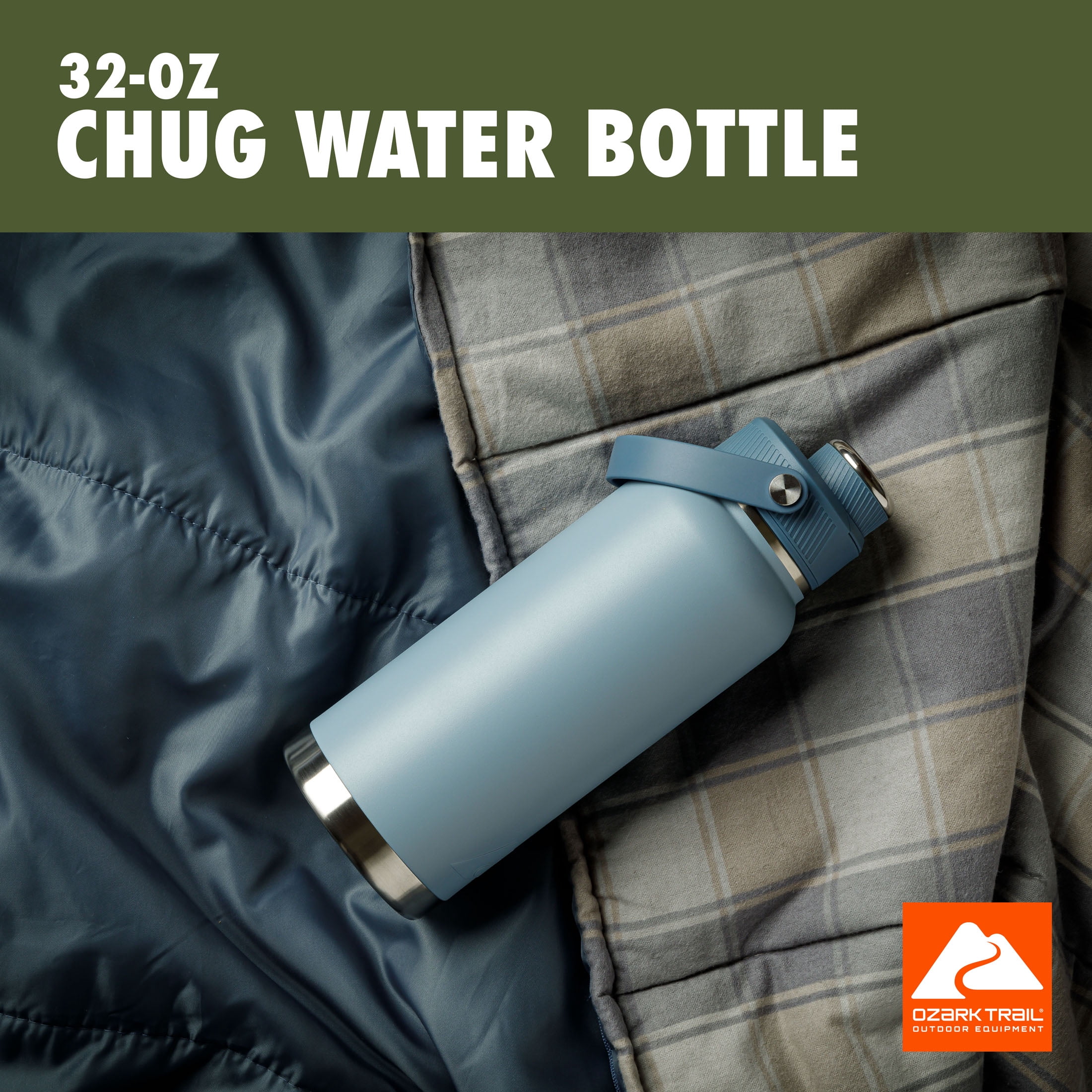 Ozark Trail 32 oz Stainless Steel Insulated Chug Water Bottle, Light Blue