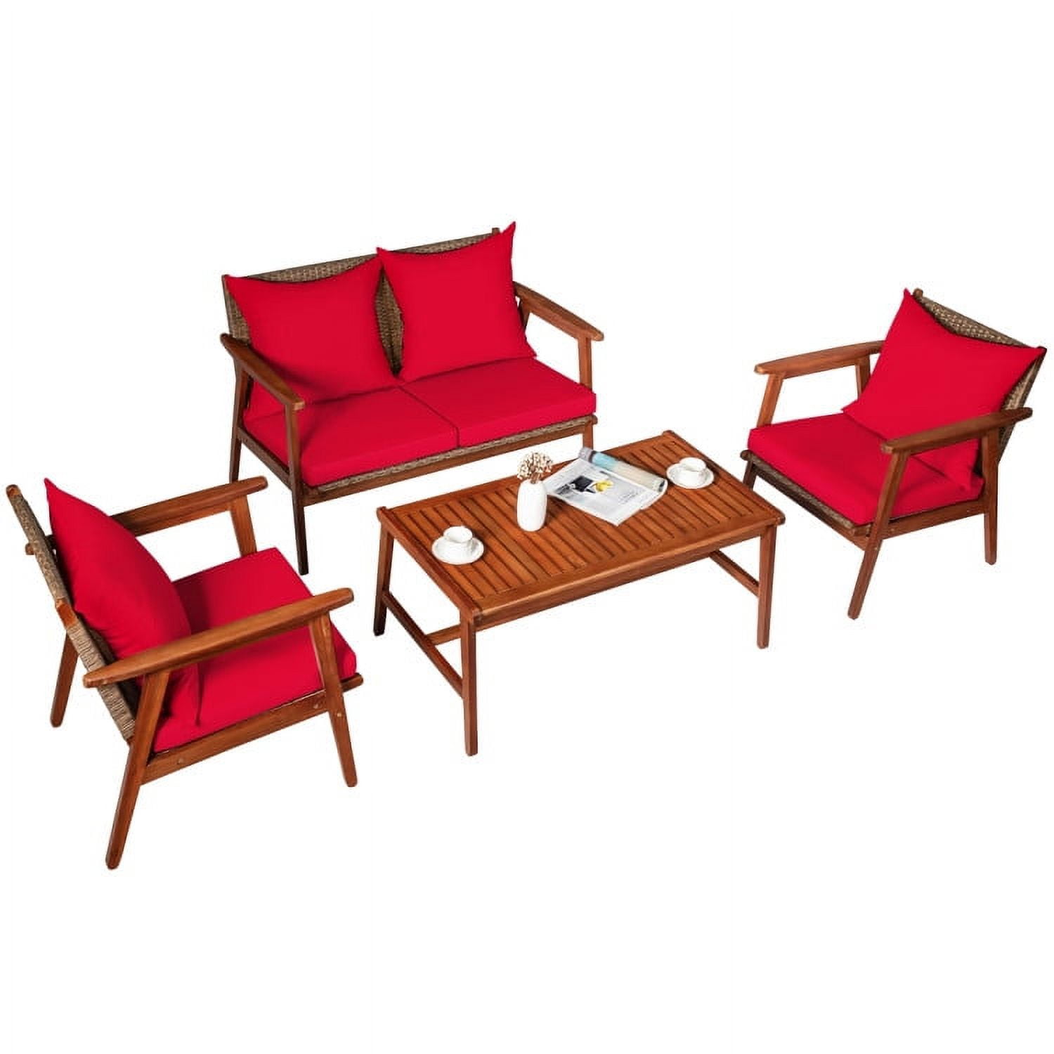 Aimee Lii 4 Pieces Patio Wicker Rattan Furniture Set for Lawn Backyard, Acacia Wood Patio Outdoor Patio Furniture, Red Aimee Lii 4 Pieces Patio Wicker Rattan Furniture Set for Lawn Backyard, Acacia Wood Patio Outdoor Patio Furniture, Red