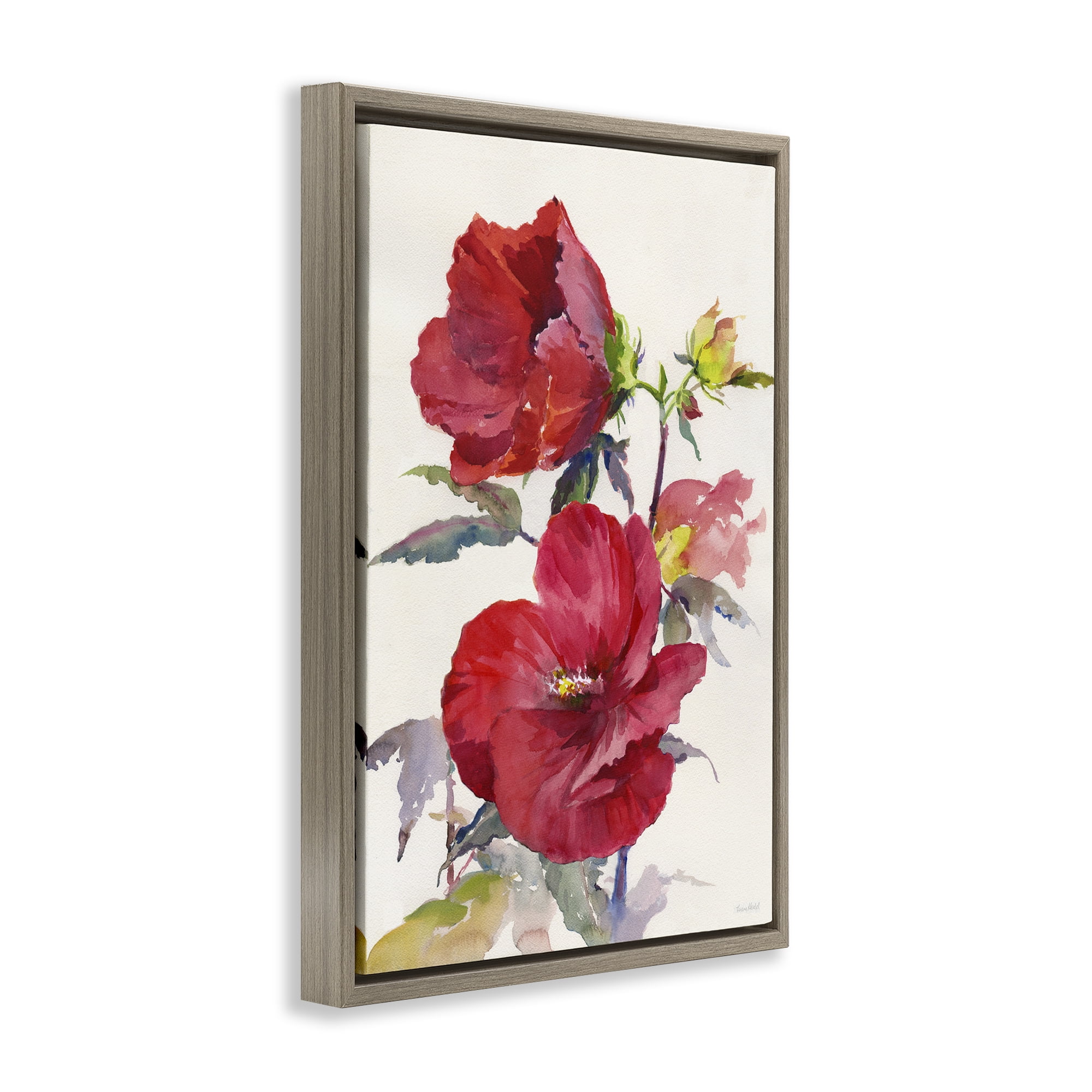 Stupell Industries Two Red Poppies Botanical & Floral Painting Brown Floater Framed Art Print Wall Art, 17 x 25
