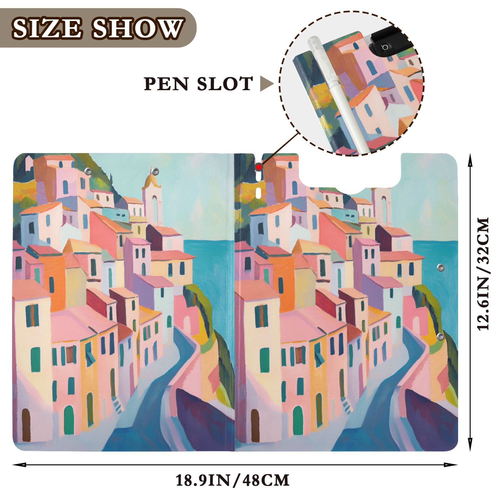FORMRS A4 Clipboard Folder with Pen Holder Horizontal Foldable School Office Binder, Abstract Painting