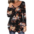thumbnail image 1 of Henley Tunic Tops for Women Hide Belly Tunic Floral Print Blouse Front Pleated Shirts Long Sleeve Christmas Shirts Tops, 1 of 6