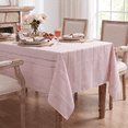 thumbnail image 2 of Sm:)e Fabric Openwork Farmhouse Style Linen Tablecloth 60x104 Inch, Yarn-Dyed Woven Table Cover for Dining Decor, Rectangle, Pink, 2 of 6