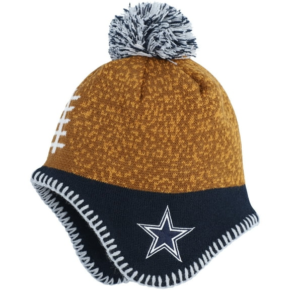 Preschool-Brown Dallas Cowboys Football Head Knit Hat with Pom