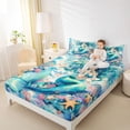 thumbnail image 3 of Feelyou Teal Fairy Mermaid Princess Queen Sheet Sets for Kids Boys Girls, Starfish Marine Wildlife Bed Set, 4-Piece, 3 of 5