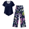 thumbnail image 4 of 2 Piece Capri Sets for Women Short Sleeve Asymmetrical Top Capri Pants Set, 4 of 5