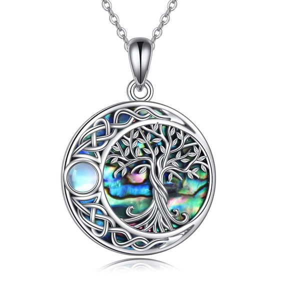 JUSORA Celtic Moon Necklace 925 Sterling Silver Celtic Knot Moonstone Pendant Necklace Celtics Jewelry Gift for Women Men
