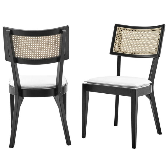 Side Dining Chair, Set of 2, White Black, Wood, Modern Contemporary Farmhouse Coastal, Kitchen Room Cafe Bistro Restaurant Hospitality