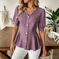 thumbnail image 2 of Women Business Casual Tops 2026 Summer Dressy Blouses Short Sleeve Peplum Work Shirts V Neck Office Outfit by Yigetop Purple S, 2 of 7