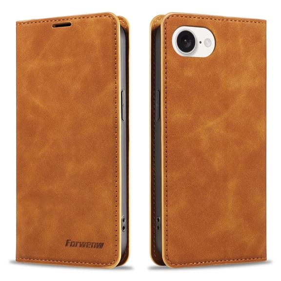 Allytechgroup iPhone 17e 16e Wallet Case, Flip Cover Stand Vintage PU Leather Slim Fit Cards Slots Shockproof Bumper Phone Case Cover for Apple iPhone 17e 16e 6.1", Brown