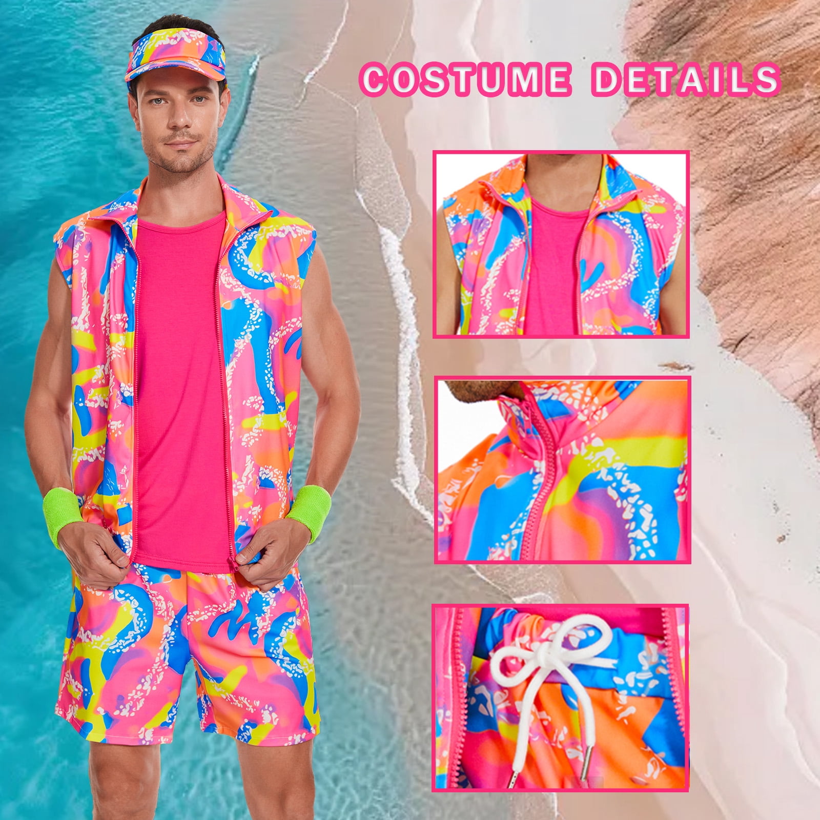 HNKMDK, Workout Costume for Men, Neon 80s 90s, includes