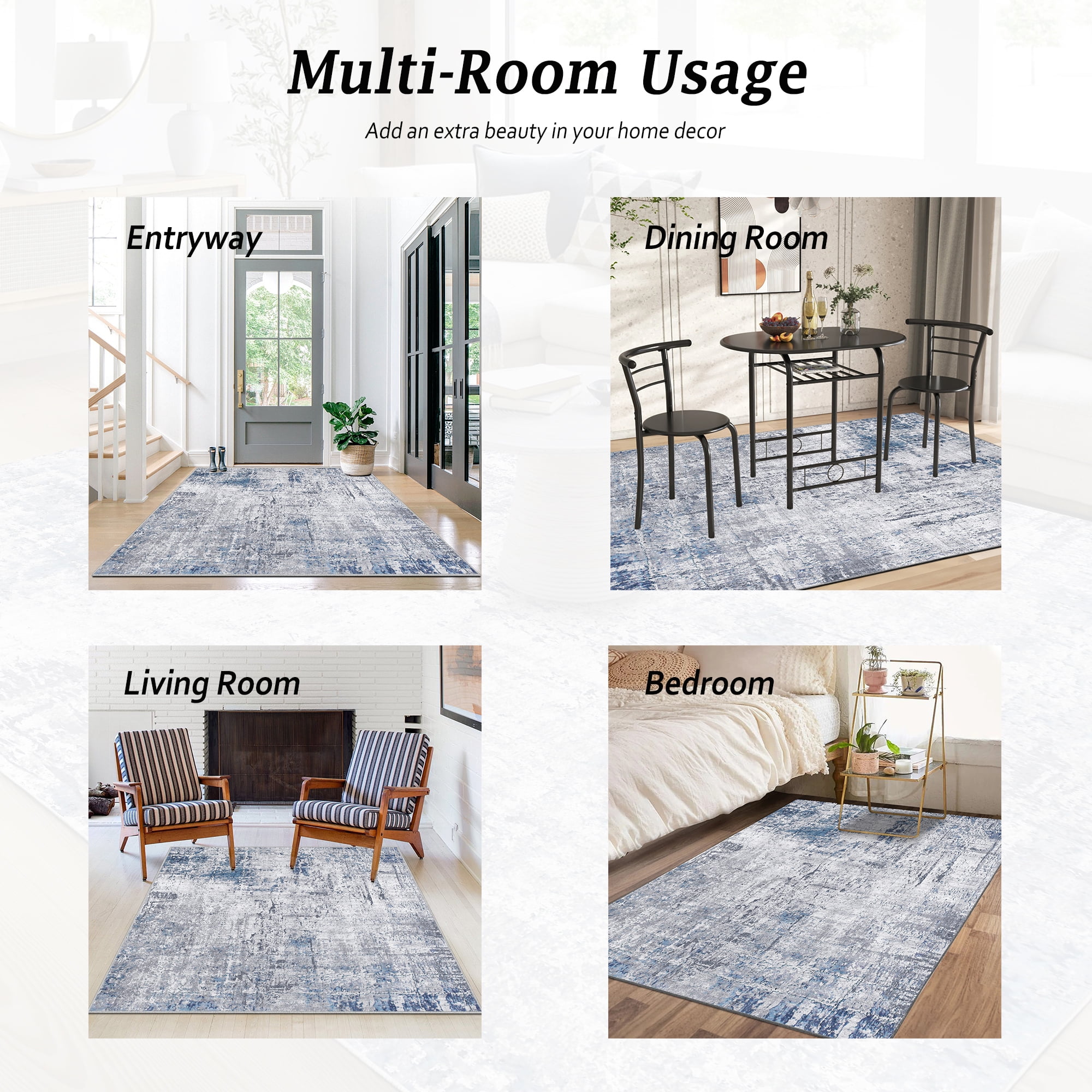 Artnice Modern Abstract Area Rugs for Living Room 5x7, Non Slip Washable Rugs for Indoor Floor, Low Pofile Entry Blue Carpet