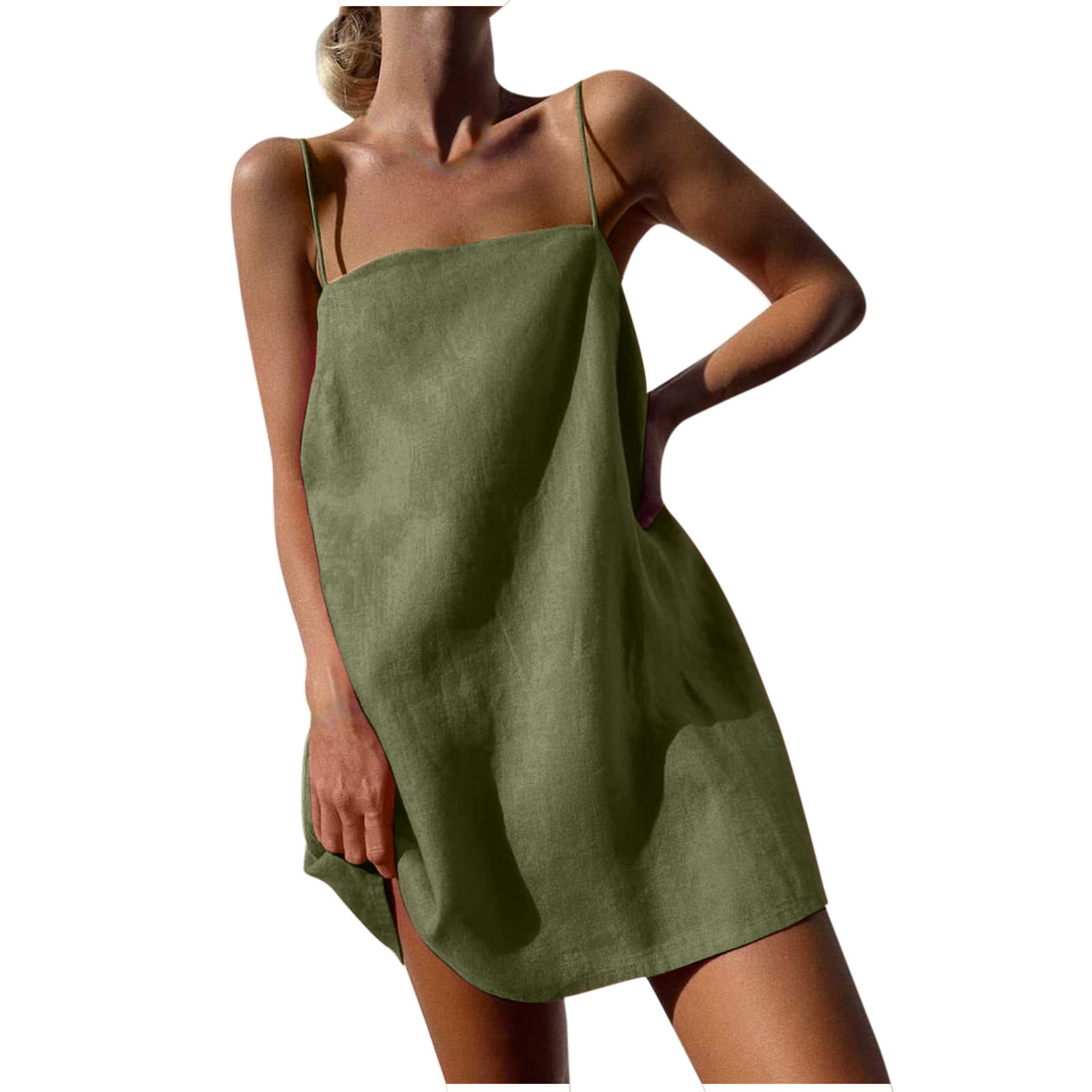 CFLVAEK Cotton Linen Cami Dress for Women Lightweight Solid