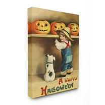 Stupell Industries A Happy Halloween Child and Dog Seasonal Holiday Design Canvas Wall Art by Daphne Polselli